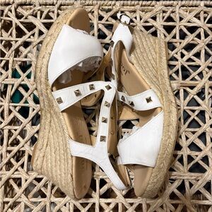 Maypol White Studded Wedge Sandals